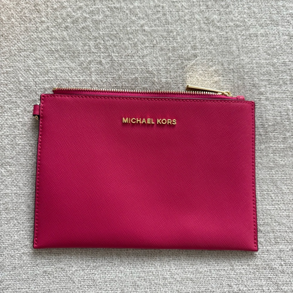 Michael Kors Fuchsia Wristlet with Gold Accents